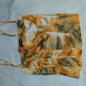 PrettyLittleThing Orange and Black Tie-Dye Corset